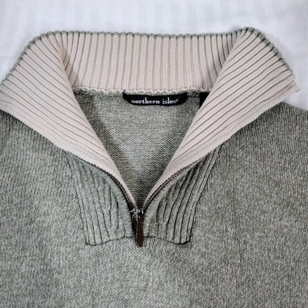 Northern Isles sweater men Australia Size M Sage Green 100% Cotton 1/4 Zipper 03